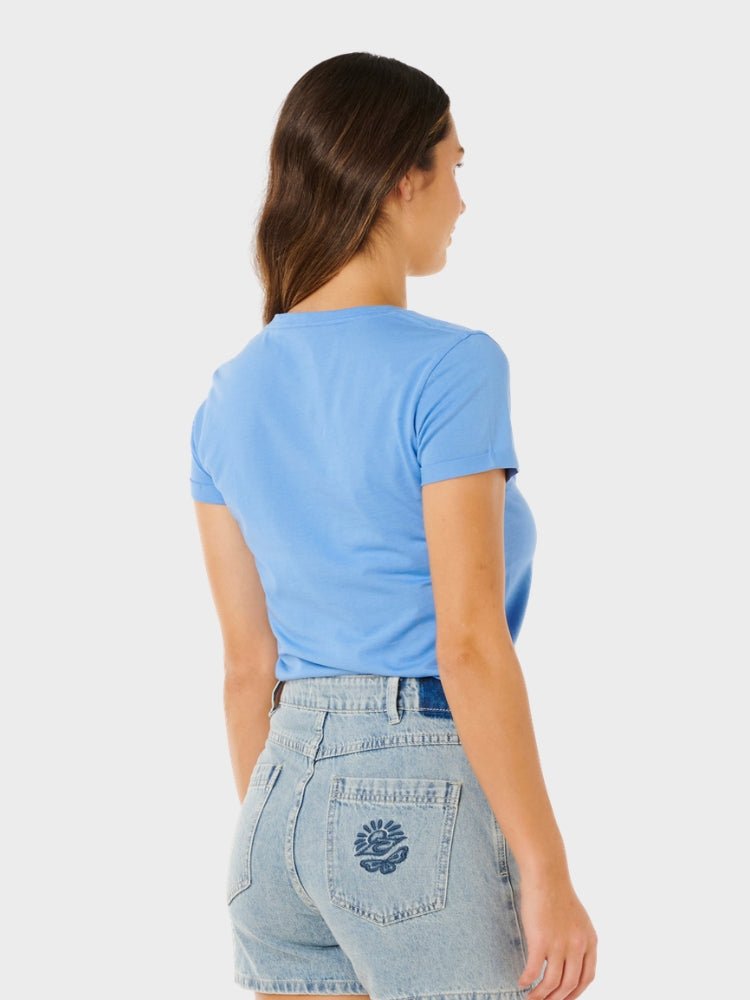 Rc Heart V Neck T shirt - Dame - Cornflower Blue - Gumpel & Co