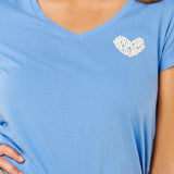 Rc Heart V Neck T shirt - Dame - Cornflower Blue - Gumpel & Co