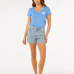 Rc Heart V Neck T shirt - Dame - Cornflower Blue - Gumpel & Co