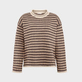 Lambswool jacquard roll edge sweater Strik - Dame - Brown
