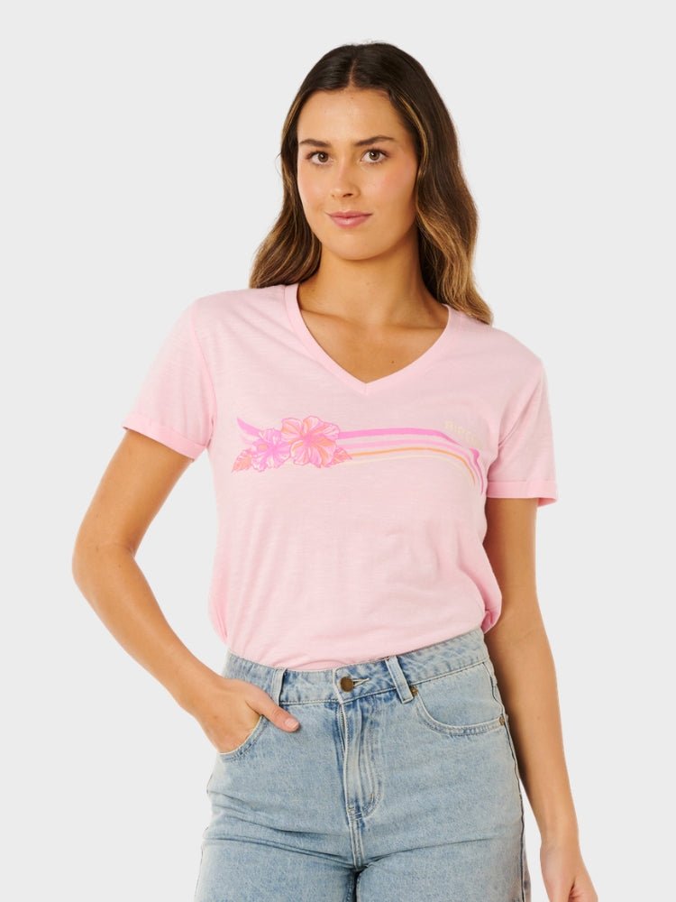Molokai V Prnted T shirt - Dame - Soft Pink Hawaii - Gumpel & Co