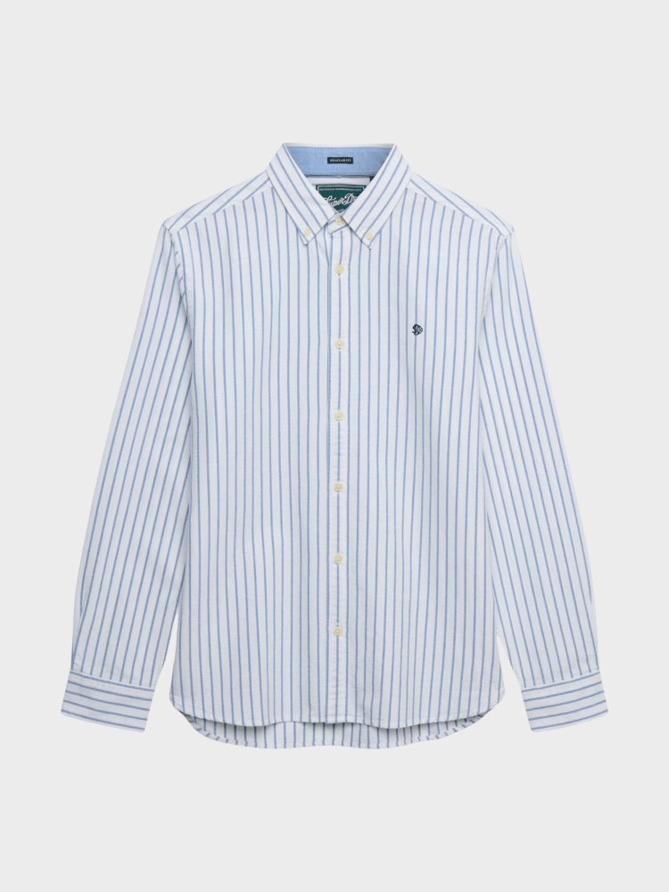 Preppy Oxford Langærmet Skjorte - Herre - Classic Blue/Optic Stripe - Gumpel & Co
