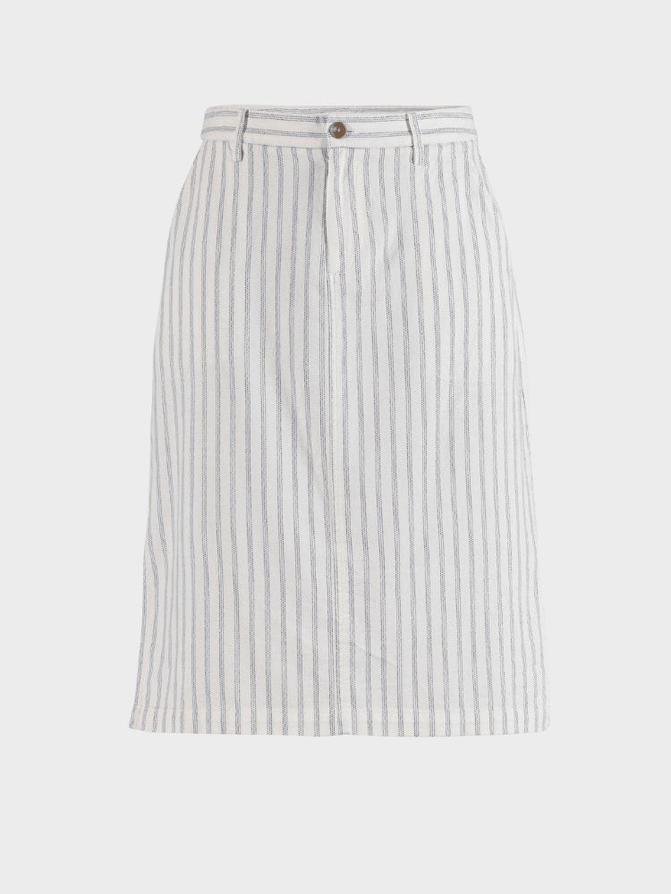 Lizzie cotton/linen striped Skirt - Dame - Cream w/Dusty Navy - Gumpel & Co