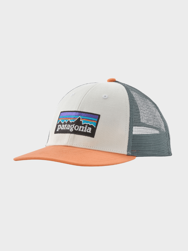 Patagonia P6 Logo LoPro Trucker Cap - Unisex - White w/Peach Sherbet