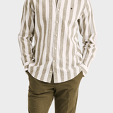 Morris Douglas Linen Mix Stripe Shirt-Classic Fit - Olive