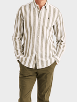Douglas Linen Mix Stripe Shirt-Classic Fit - Olive
