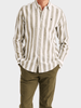 Douglas Linen Mix Stripe Shirt-Classic Fit - Olive