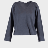 Lea Linen Blouse - Dame - Dusty Navy - Gumpel & Co