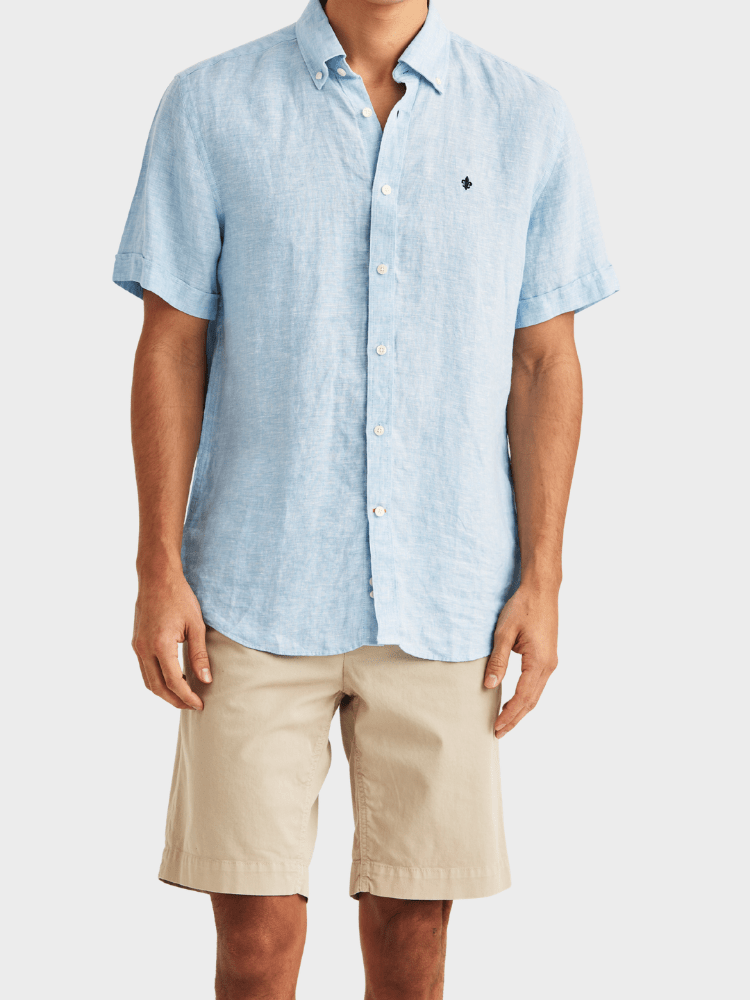 Morris Douglas Linen SS Shirt-Classic Fit - Blue