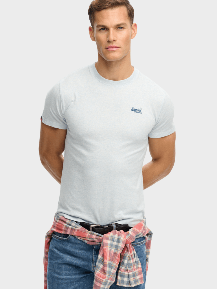 Organic Cotton Essential Logo Tshirt - Herre - Icy Blue Marl/Navy - Gumpel & Co
