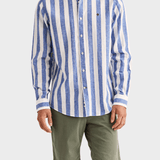 Morris Douglas Linen Mix Stripe Shirt-Classic Fit - Blue