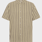 KNOWLEDGE COTTON APPAREL Stribet Skjorte m/korte ærmer - Herre - Beige stripe