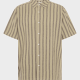 KNOWLEDGE COTTON APPAREL Stribet Skjorte m/korte ærmer - Herre - Beige stripe