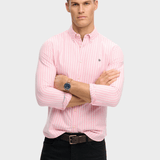 Preppy Oxford Langærmet Skjorte - Herre - Cali Coral / Optic Stripe - Gumpel & Co