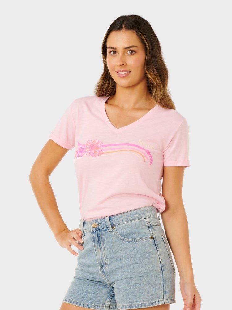 Molokai V Prnted T shirt - Dame - Soft Pink Hawaii - Gumpel & Co