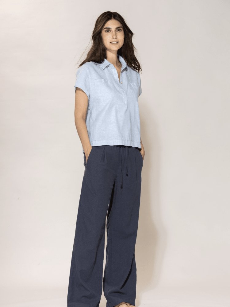 BLUE SPORTSWEAR Lisbeth short linen Shirt - Dame - Heaven-melange