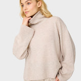 Lambswool high neck sweater Strik - Dame - Kelp melange