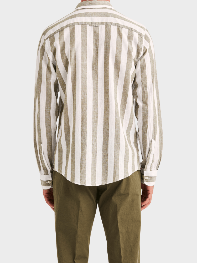 Morris Douglas Linen Mix Stripe Shirt-Classic Fit - Olive