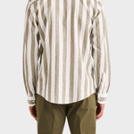 Morris Douglas Linen Mix Stripe Shirt-Classic Fit - Olive