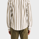 Morris Douglas Linen Mix Stripe Shirt-Classic Fit - Olive