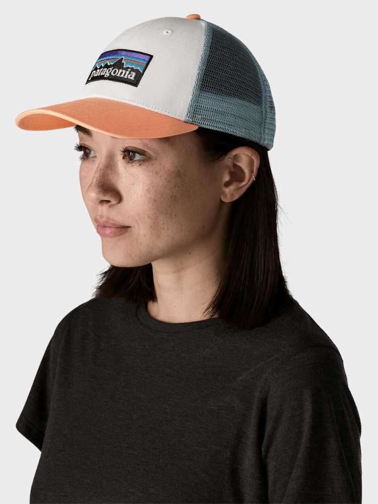 Patagonia P6 Logo LoPro Trucker Cap - Unisex - White w/Peach Sherbet