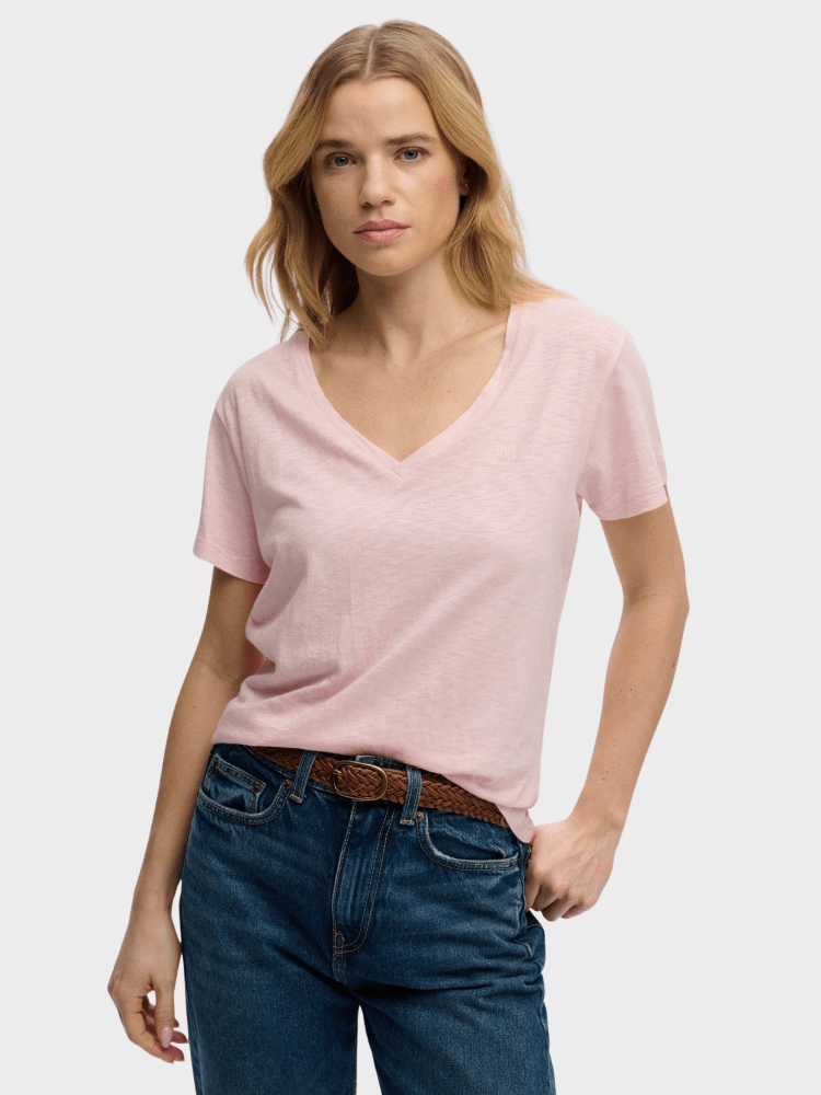 Studios Slub Embroidered Tshirt - Dame - Pale Pink - Gumpel & Co