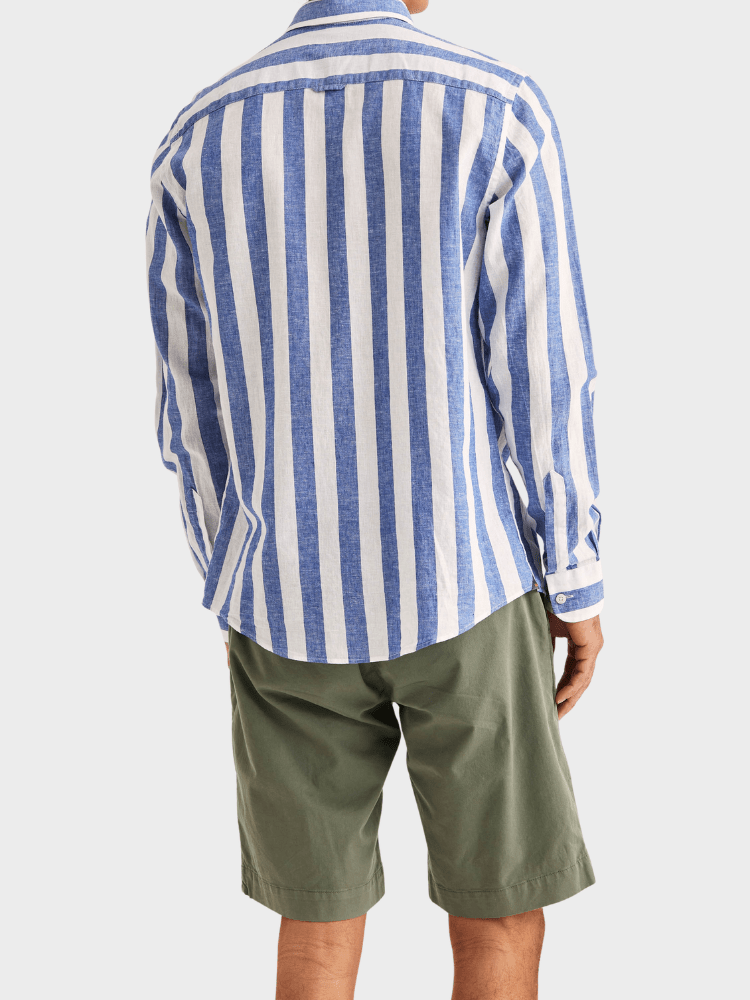 Morris Douglas Linen Mix Stripe Shirt-Classic Fit - Blue