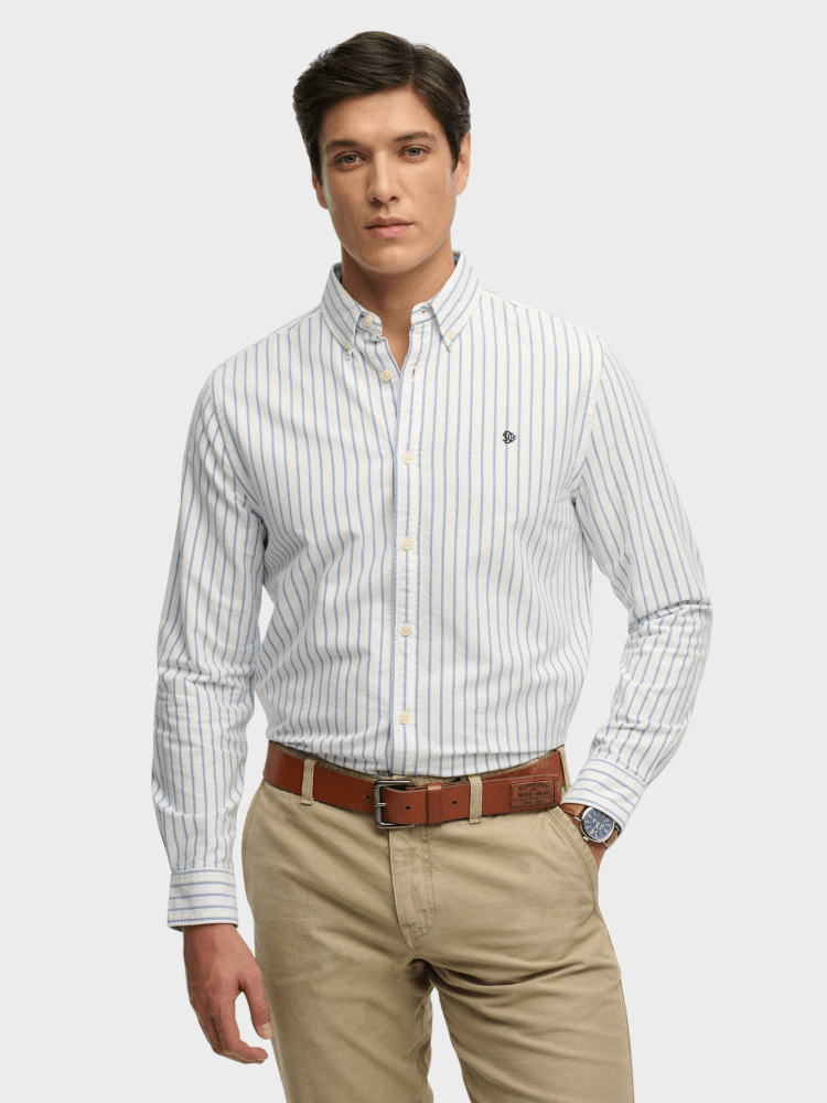 Preppy Oxford Langærmet Skjorte - Herre - Classic Blue/Optic Stripe - Gumpel & Co