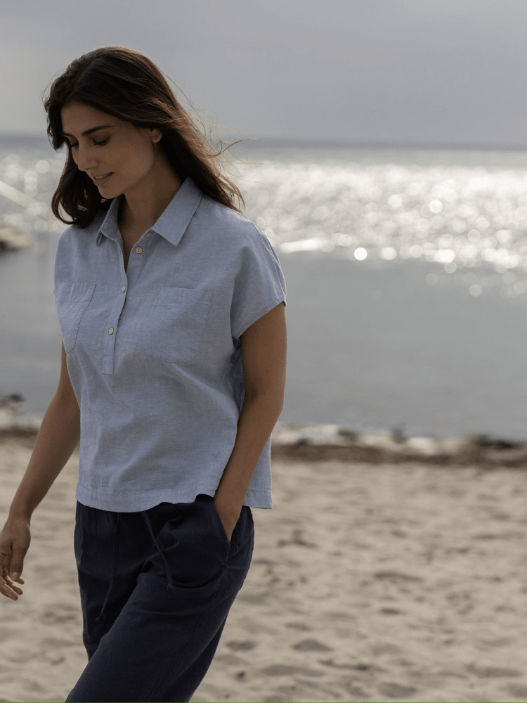 BLUE SPORTSWEAR Lisbeth short linen Shirt - Dame - Heaven-melange