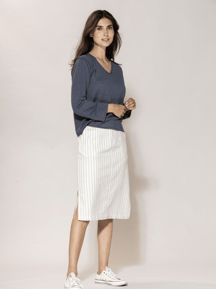 BLUE SPORTSWEAR Lizzie cotton/linen striped Skirt - Dame - Cream w/Dusty Navy