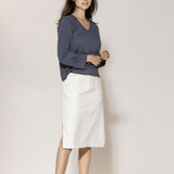 Lizzie cotton/linen striped Skirt - Dame - Cream w/Dusty Navy - Gumpel & Co