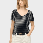 Studios Slub Embroidered T-shirt - Dame - Navy / Optic Stripe - Gumpel & Co