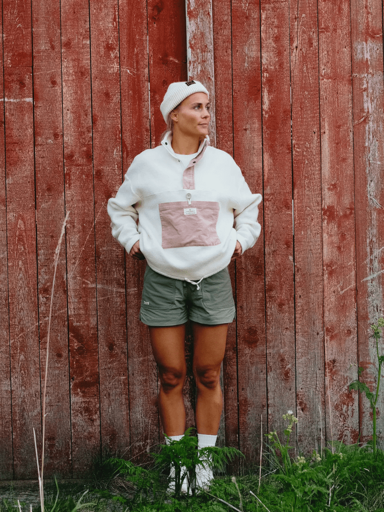 V Bond Cord Fleece - Dame - Natural / Red - Gumpel & Co