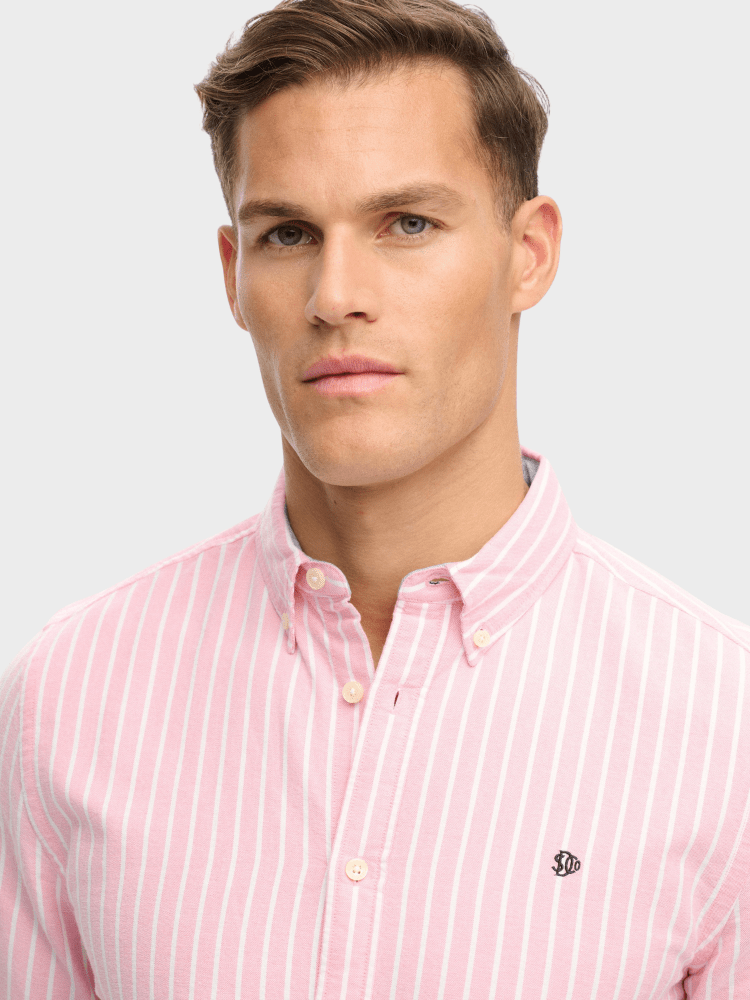 Preppy Oxford Langærmet Skjorte - Herre - Cali Coral / Optic Stripe - Gumpel & Co