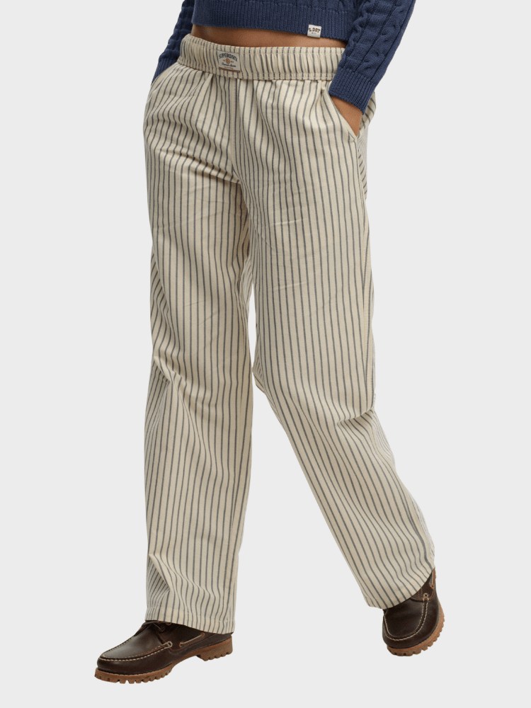 SUPERDRY Cotton Stripe Elastic Bukser - Dame - Lauren Navy Stripe