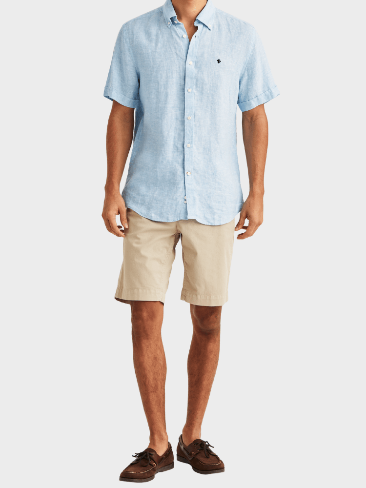 Morris Douglas Linen SS Shirt-Classic Fit - Blue
