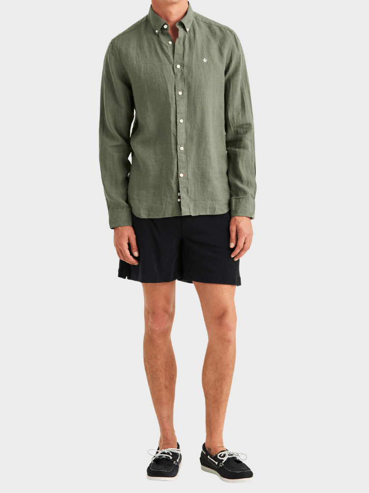 Morris Douglas Linen Shirt-Classic Fit - Olive