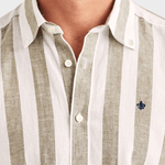 Morris Douglas Linen Mix Stripe Shirt-Classic Fit - Olive