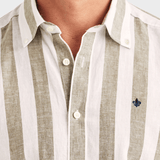 Morris Douglas Linen Mix Stripe Shirt-Classic Fit - Olive