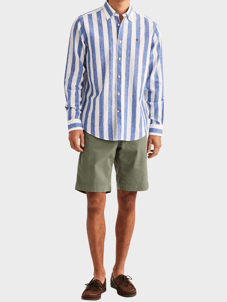 Morris Douglas Linen Mix Stripe Shirt-Classic Fit - Blue
