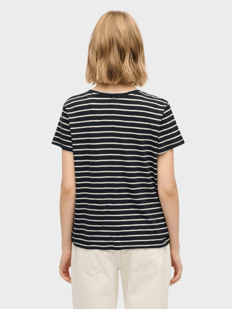 Studios Slub Embroidered T-shirt - Dame - Navy / Optic Stripe - Gumpel & Co