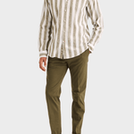 Morris Douglas Linen Mix Stripe Shirt-Classic Fit - Olive
