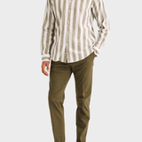 Morris Douglas Linen Mix Stripe Shirt-Classic Fit - Olive