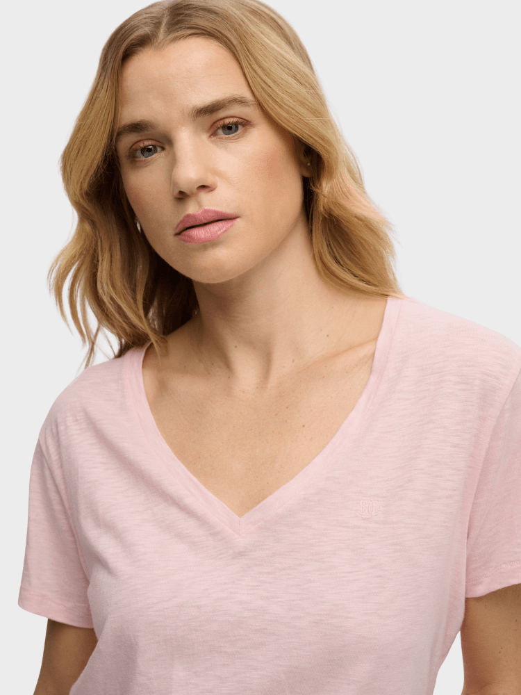 Studios Slub Embroidered Tshirt - Dame - Pale Pink - Gumpel & Co