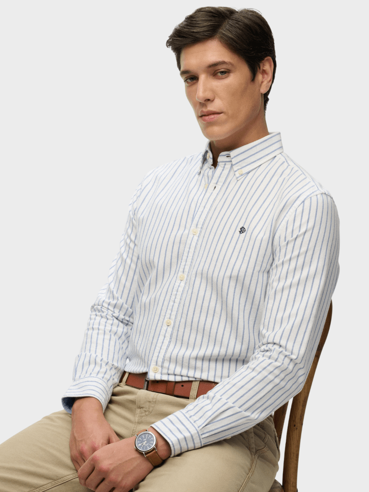 Preppy Oxford Langærmet Skjorte - Herre - Classic Blue/Optic Stripe - Gumpel & Co