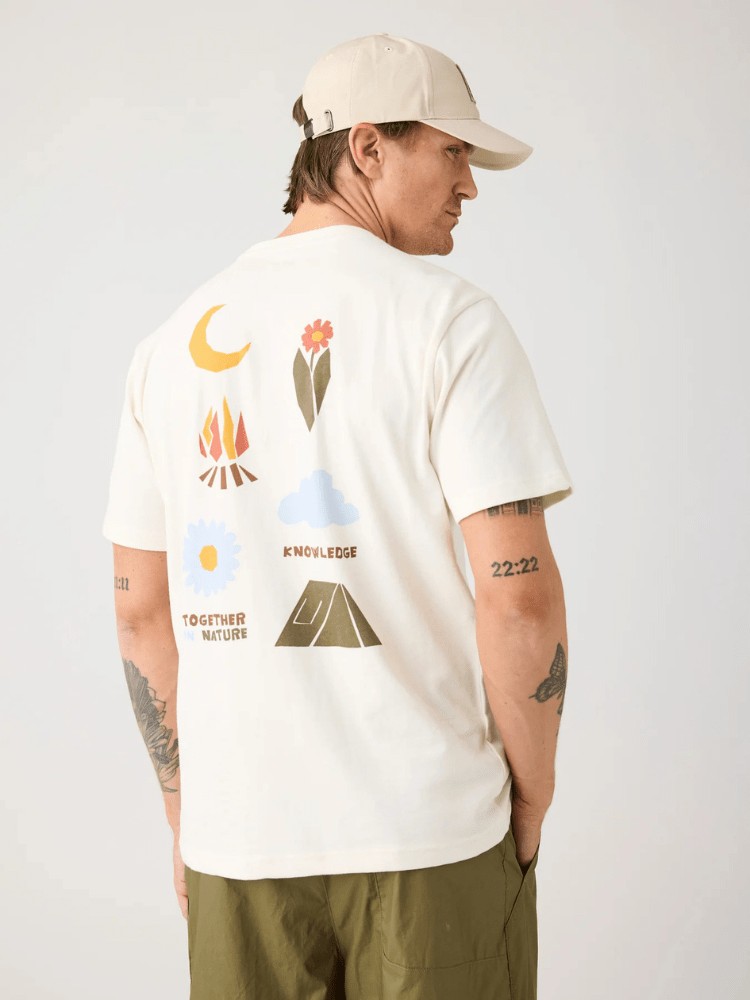 KNOWLEDGE COTTON APPAREL T-shirt m/tryk på ryggen - Herre - Egret