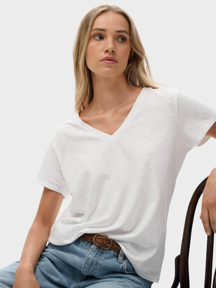 Studios Slub Embroidered Tshirt - Dame - Optic - Gumpel & Co