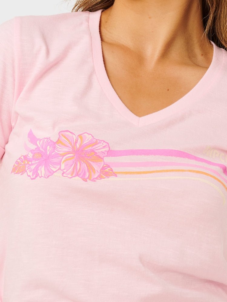 Molokai V Prnted T shirt - Dame - Soft Pink Hawaii - Gumpel & Co