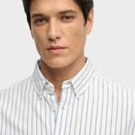 Preppy Oxford Langærmet Skjorte - Herre - Classic Blue/Optic Stripe - Gumpel & Co