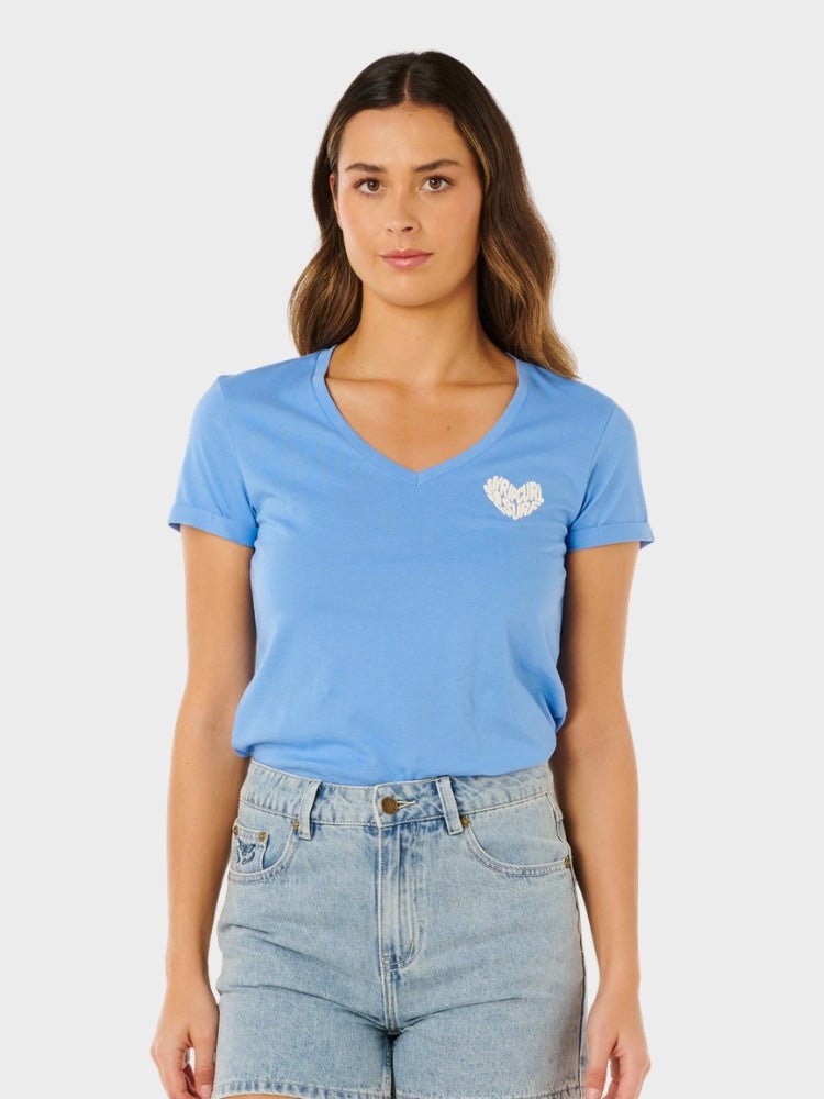 Rc Heart V Neck T shirt - Dame - Cornflower Blue - Gumpel & Co
